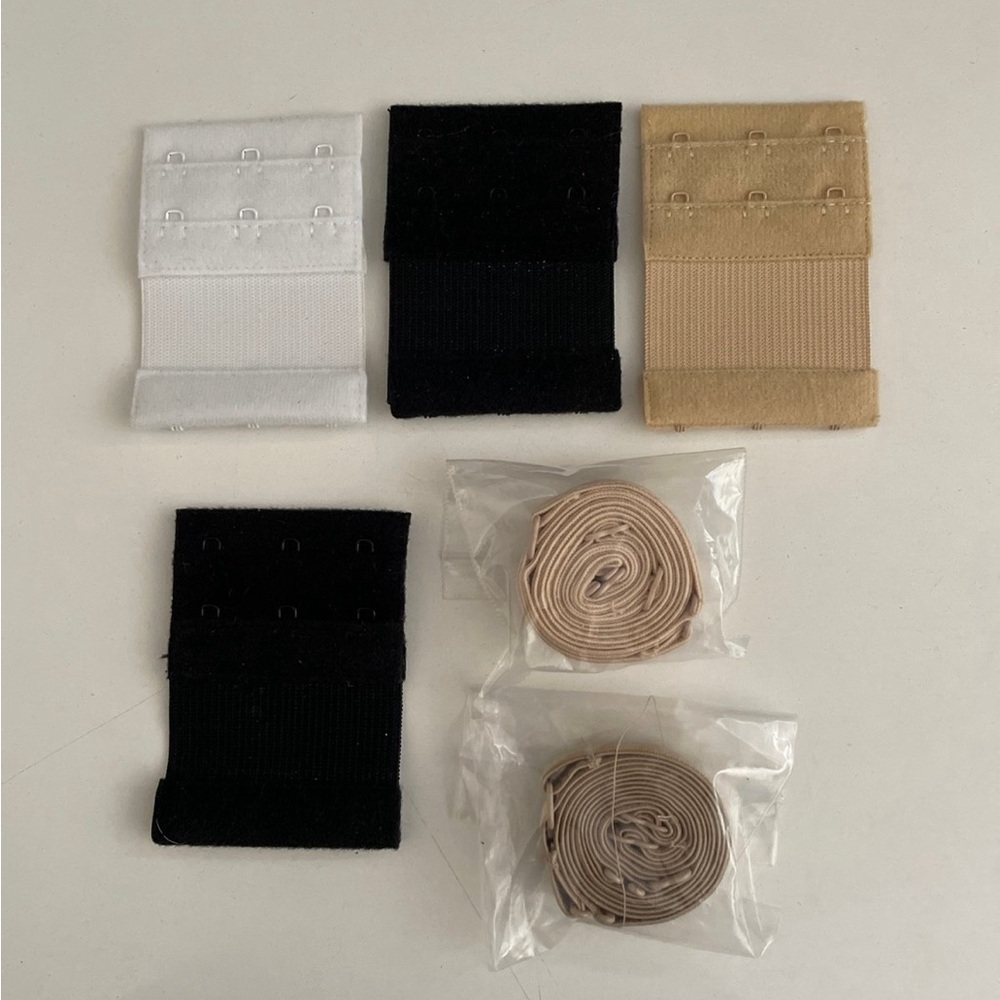 Set of 4 Bra Extenders + 2 Additional Bra Straps Black White Beige